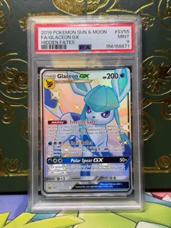 GLACEON GX PSA 9 2019 POKEMON SUN & MOON HIDDEN FATES #SV55/SV94 FULL ART - Image 1