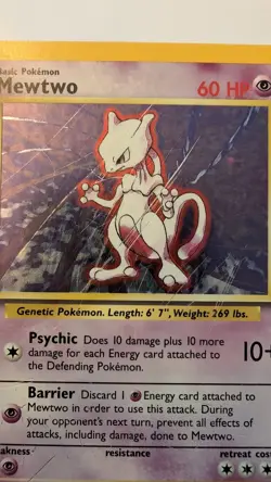 Pokemon Mewtwo Holo TCG Card Unlimited Base Set 10/102 PSA 10 HP/Damaged - Image 2
