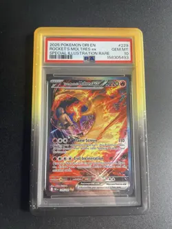 Pokemon TCG Destined Rivals Team Rocket's Moltres EX Card 229/182 Sir PSA 10 - Image 1