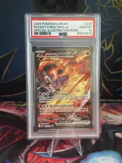 Pokemon TCG Destined Rivals Team Rocket's Moltres EX Card 229/182 Sir PSA 10 - Image 1