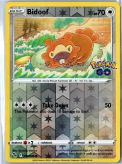 Bidoof Pokemon GO 059/078 Common Reverse Holo Lightly Played - Pokemon Card - Image 1