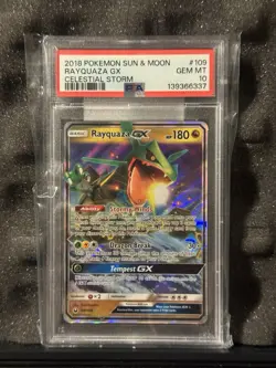 2018 POKEMON SUN & MOON CELESTIAL STORM #109 RAYQUAZA GX PSA 10 - Image 1
