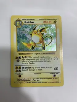 SHADOWLESS Raichu Pokemon TCG Base Holo Rare 14/102 NM/LP - Image 3