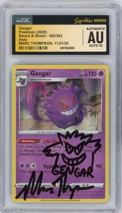 CGC Authentic Auto 10 Marc Thompson Gengar 085/202 Swsh01: Sword & Shield Holo - Image 1