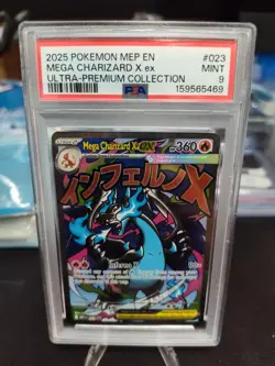 2025 POKEMON MEP EN-ME BLACK STAR PROMO #023 MEGA CHARIZARD X EX PSA 9 - Image 1