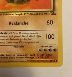 Golem 36/62 - Pokemon Fossil - Uncommon - LP NM Near Mint - Image 3