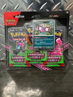 Pokemon Scarlet & Violet Shrouded Fable 3-Pack Blister Pecharunt Promo Sealed - Image 1