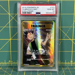2016 POKEMON XY EVOLUTIONS #107 FULL ART BROCK'S GRIT PSA 10 Ultra Rare - Image 1
