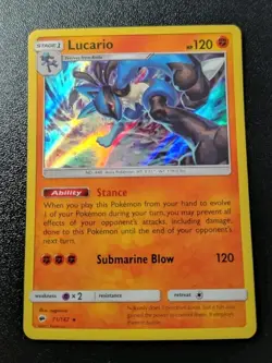 Pokemon Burning Shadows Lucario Holo Rare Card 71/147 LP - Image 1
