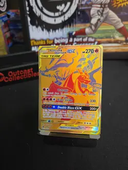 Reshiram & Charizard GX Gold Full Art Promo SM247 Pokemon Card Tag Team - Image 1