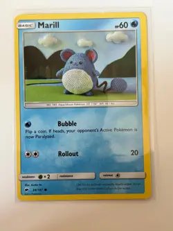 Marill 34/147 Common Burning Shadows Pokemon LP Asako Ito crochet - Image 1