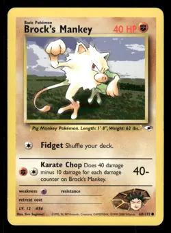 Brock's Mankey 68/132 Common Gym Heroes Pokemon Unlimited Near Mint - Image 1