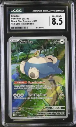 CGC 8.5 NM/MINT+ Snorlax 051 Scarlet Violet 151 ETB Black Star Promo Pokemon - Image 1