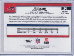 2025 TOPPS CHROME FOOTBALL JOSH ALLEN PRISM REFRACTOR BILLS #34 - Image 2