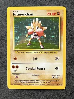 Pokemon TCG Base Set Unlimited 7/102 Hitmonchan Holo Rare - Image 1