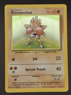 Pokemon TCG Hitmonchan Base Set 7/102 Holo Unlimited Holo Rare - Image 1