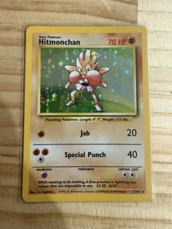 Pokemon TCG Hitmonchan Base Set 7/102 Holo Unlimited Holo Rare - Image 1