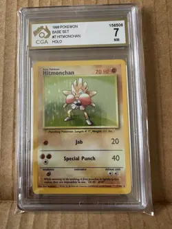 Pokemon TCG Hitmonchan 1999 Base Set 7/102 Holo Unlimited Holo Rare Graded 7 - Image 1