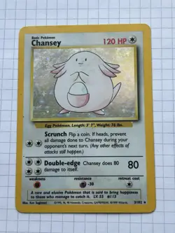Pokemon Chansey TCG Base Set Holo Unlimited Rare Card 3/102 MP/HP - Image 1
