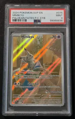PSA 9 POKEMON TCG MIMIKYU #075 SVP EN POKEMON CENTER PC ETB BLACK STAR PROMO - Image 1
