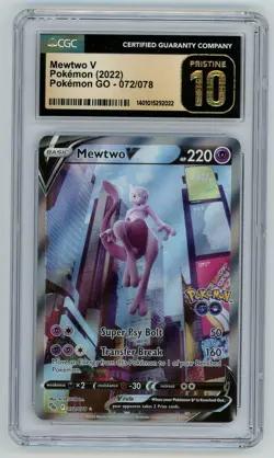 2022 Pokemon Sword & Shield Pokemon GO #72 Mewtwo V Full Art CGC Pristine 10 - Image 1