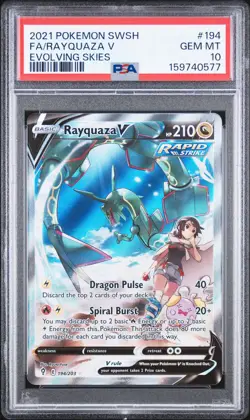 2021 POKEMON SWORD & SHIELD EVOLVING SKIES #194 FULL ART/RAYQUAZA V PSA 10 - Image 1