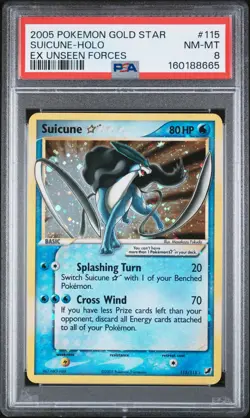 2005 POKEMON EX UNSEEN FORCES GOLD STAR #115 SUICUNE-HOLO PSA 8 - Image 1