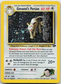 Giovanni's Persian 8/132 Rare Gym Challenge Pokemon TCG Unlimited Holo LP - Image 1