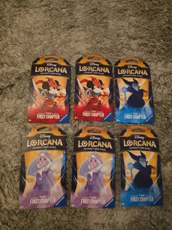 Disney Lorcana First Chapter Sleeved Booster Pack Art Bundle Lot of 6 Mickey - Image 1