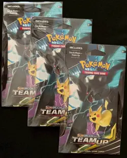 (3) Pokemon TCG Team Up Sleeved Booster Pack Pikachu Factory Sealed 2019 LOT x3 - Image 1