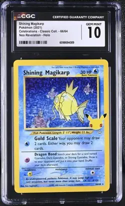 CGC 10 SHINING MAGIKARP 66 CELEBRATIONS CLASSIC COLLECTION POKEMON GEM MINT - Image 1