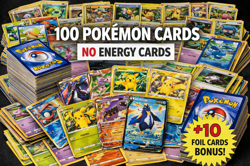 100-Card Pokemon Card Lot + Bonus 10 Foils – No Duplicates! - Image 1