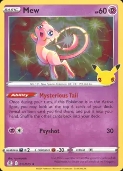 Mew Holo Rare Celebrations 011/025 NM Pokemon Card TCG - Image 1