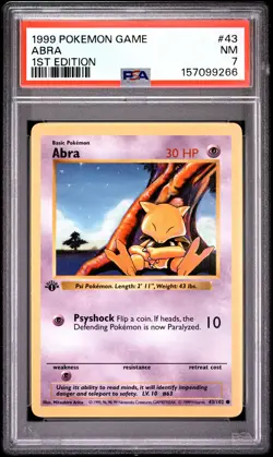 1999 Pokemon Shadowless #43 Abra 1st Edition PSA 7 - Image 1