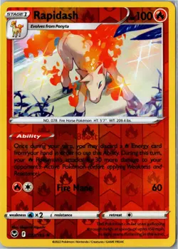Rapidash Silver Tempest 022/195 Rare Reverse Holo Lightly Played - Pokemon Card - Image 1