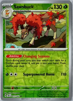 Pokemon Card - Sawsbuck 017/162 Temporal Forces Uncommon Reverse Holo Near Mint - Image 1