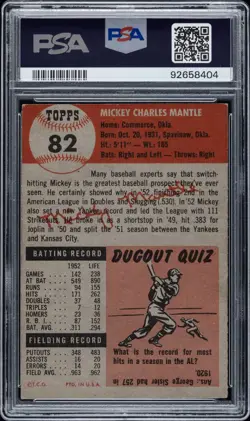 1953 Topps #82 Mickey Mantle NY Yankees BEAUTIFUL PSA 5 EX 2nd Topps Card - Image 2