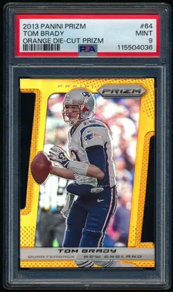 2013 Panini Prizm Tom Brady #64 Orange Die Cut Prizm #'d /50 Graded PSA 9 Mint - Image 1