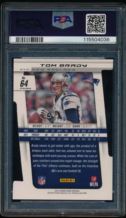 2013 Panini Prizm Tom Brady #64 Orange Die Cut Prizm #'d /50 Graded PSA 9 Mint - Image 2