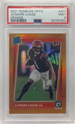 2021 Donruss Optic Ja’MARR Chase Rated Rookie Orange #/199 #207 PSA 9 Mint RC SP - Image 1
