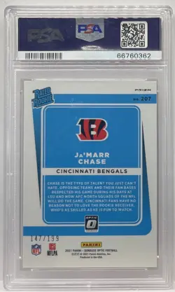 2021 Donruss Optic Ja’MARR Chase Rated Rookie Orange #/199 #207 PSA 9 Mint RC SP - Image 2