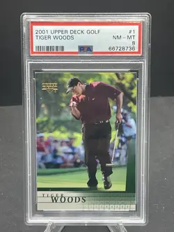 2001 TIGER WOODS UPPER DECK ROOKIE CARD #1 RC PSA 8 NM-MINT GOAT! HOT! - Image 1