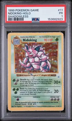 1999 POKEMON GAME SHADOWLESS #11 NIDOKING-HOLO PSA 1 - Image 1