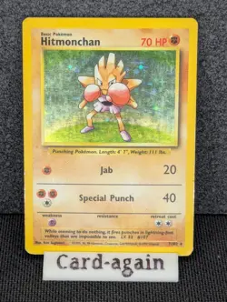 Pokemon TCG Hitmonchan Base Set Holo Unlimited Rare Card 7/102 MP Condition - Image 1