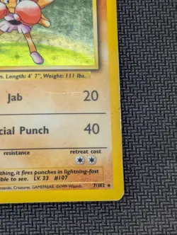 Pokemon TCG Hitmonchan Base Set Holo Unlimited Rare Card 7/102 MP Condition - Image 5