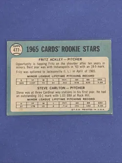 1965 Topps - 1965 Rookie Stars Steve Carlton, Fritz Ackley #477 (RC) EX - Image 2
