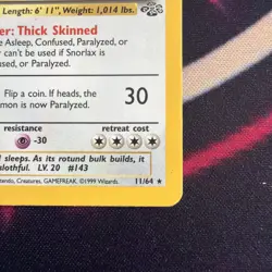 Pokemon Snorlax Jungle Rare Holo Card 11/64 90 HP Basic English - Image 3