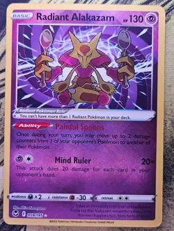Radiant Alakazam 059/195 Radiant Rare Silver Tempest Pokemon Holo Lightly Played - Image 1