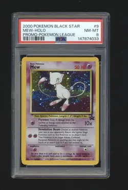 Mew 9 - Holo Promo Pokemon League WotC Black Star - PSA 8 - SWIRL - Image 1