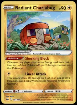 Radiant Charjabug 051/159 Radiant Rare Crown Zenith Pokemon Holo Near Mint - Image 1